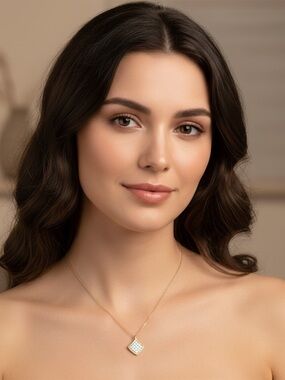 Love Gold Platted Tone Necklace with Sparkling Square Pendant